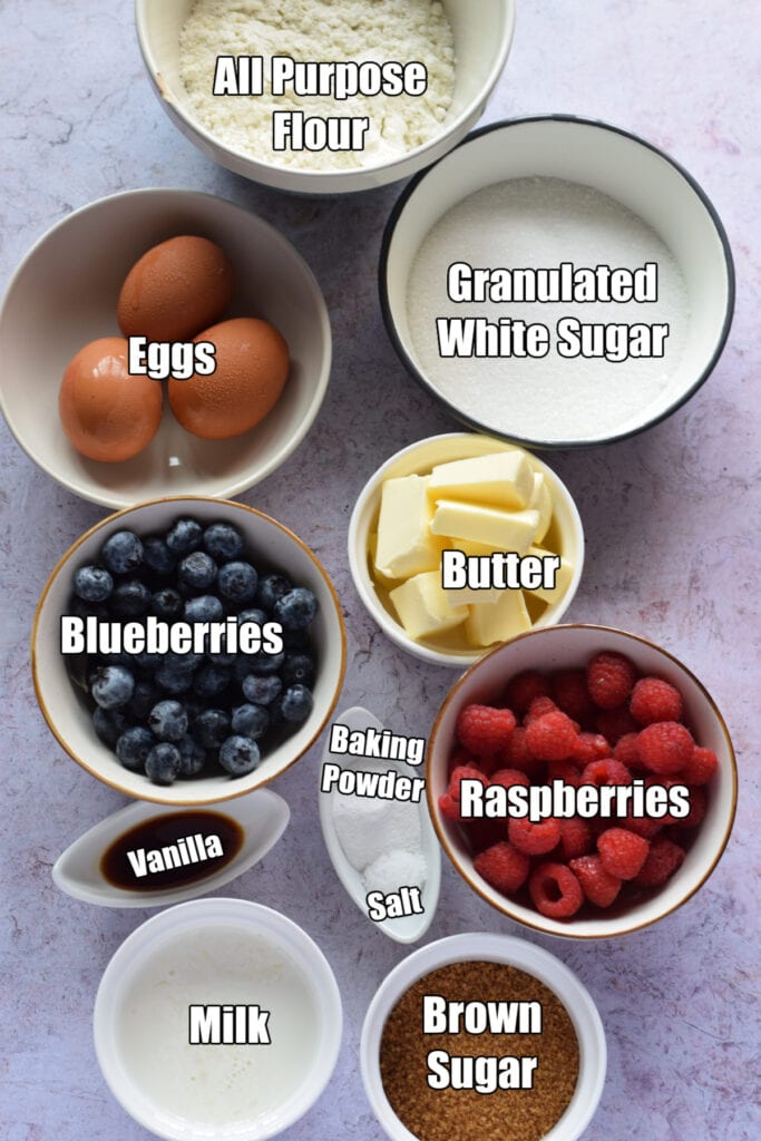 Ingredients to make a berry upside down cake.