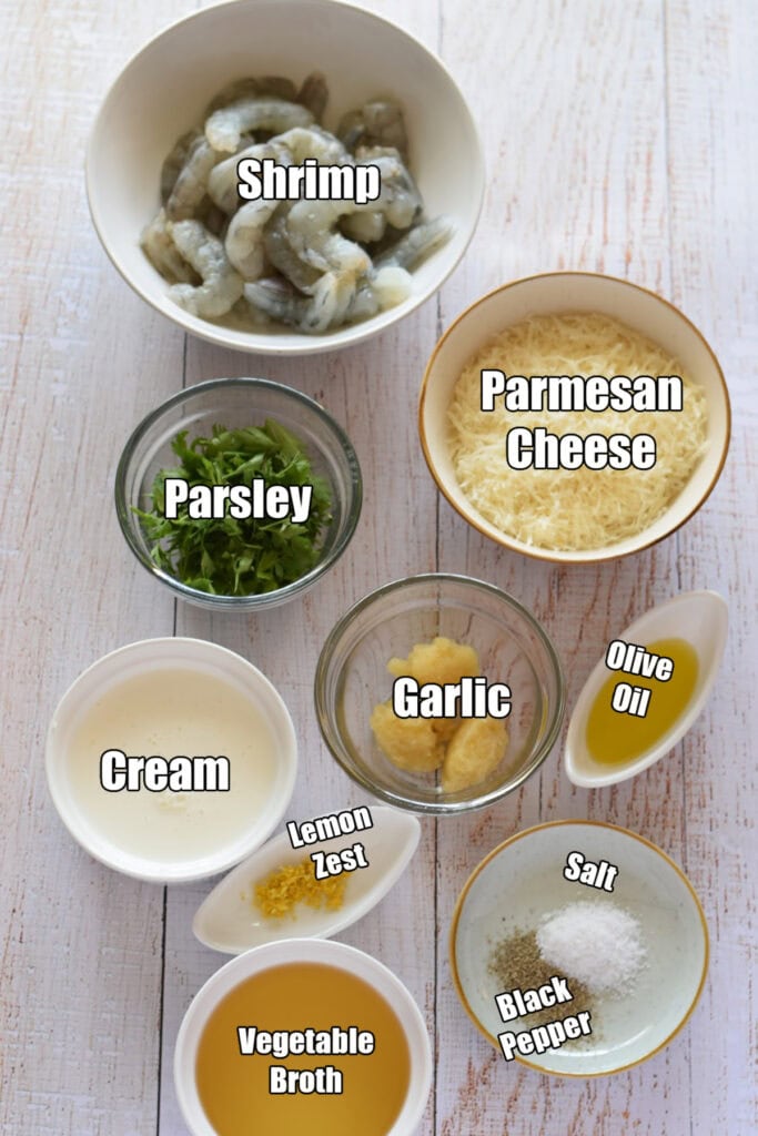 Ingredients to make creamy garlic shrimp.