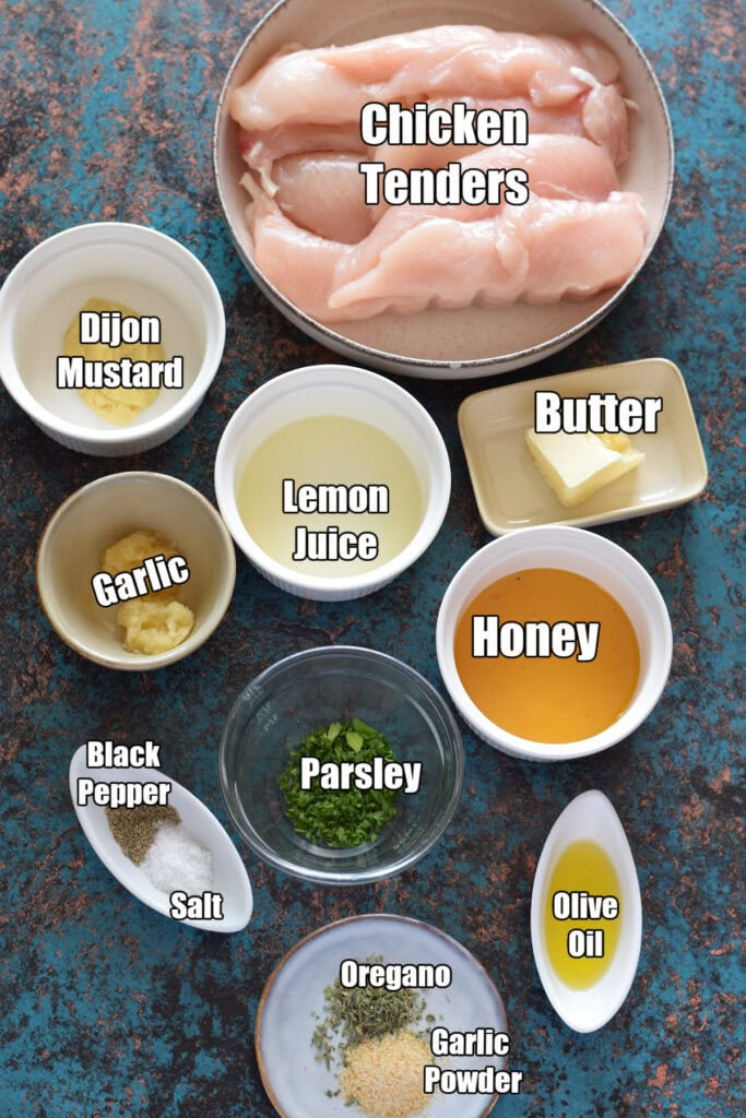 Ingredients to make honey dijon chicken tenders.