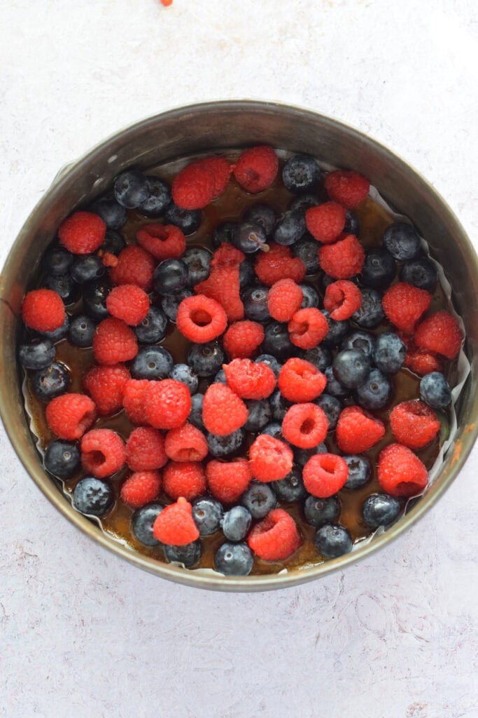 Berries in a cake pan.