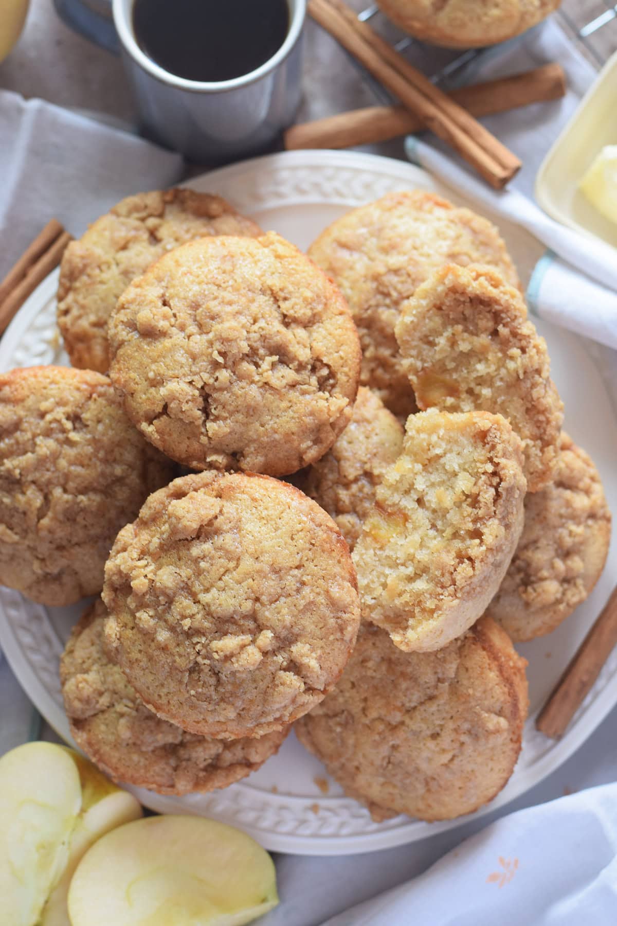 Close up of apple muffins on a plate.