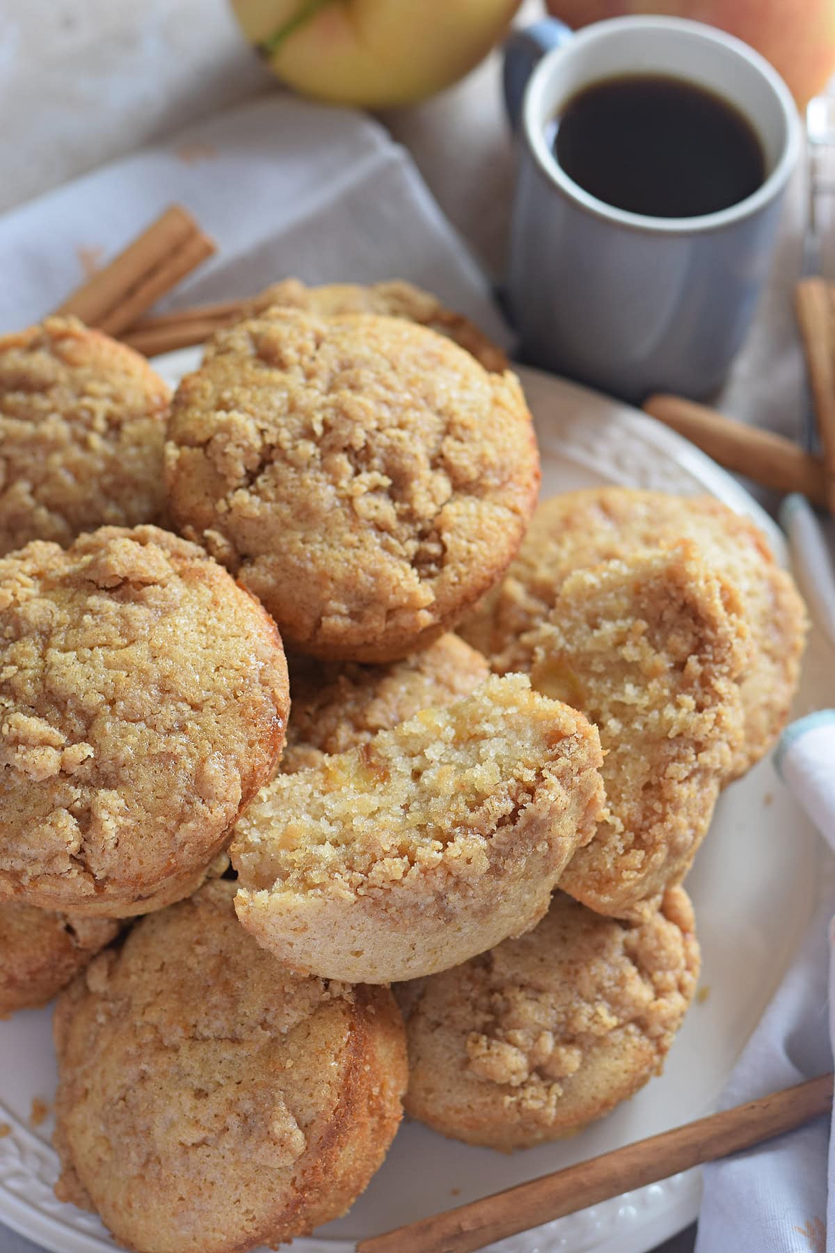 Close up of apple cinnamon muffins on a plate.