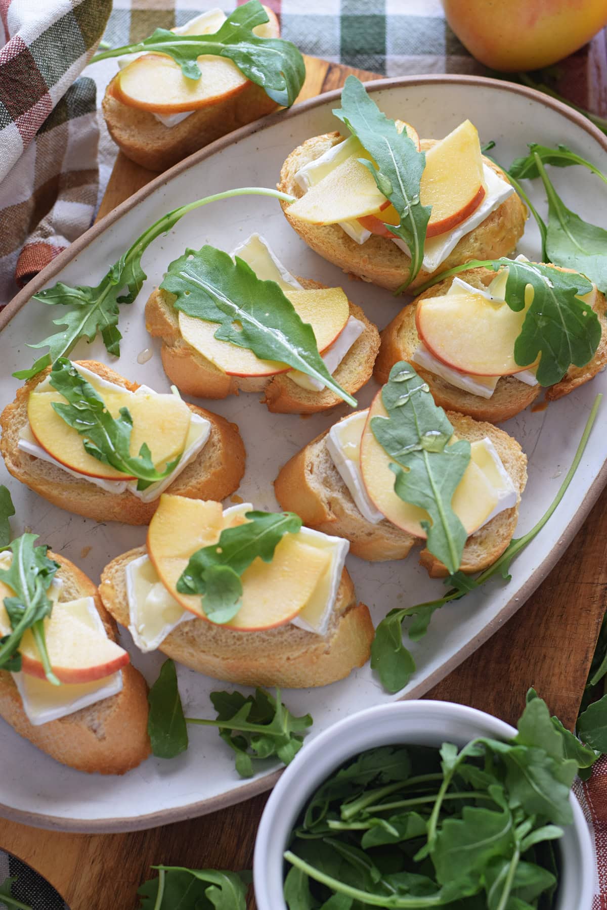 Close up of apple and brie crostini.