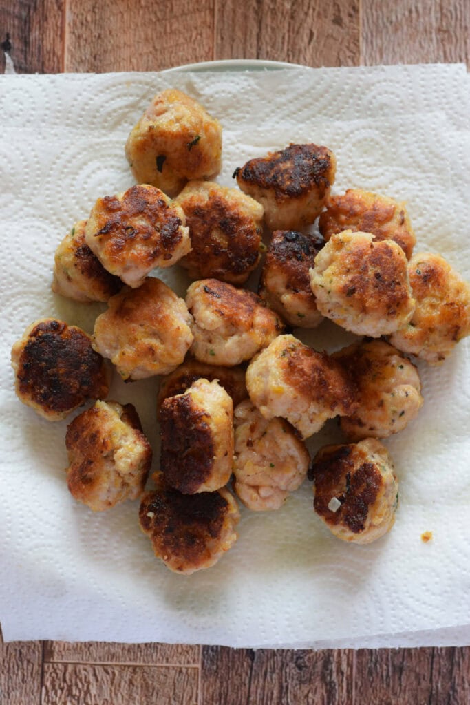 Meatballs on paper towels.