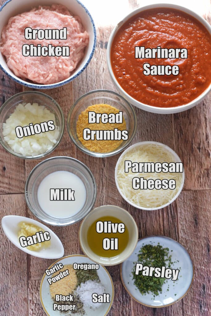 Ingredients to make chicken parmesan meatballs.