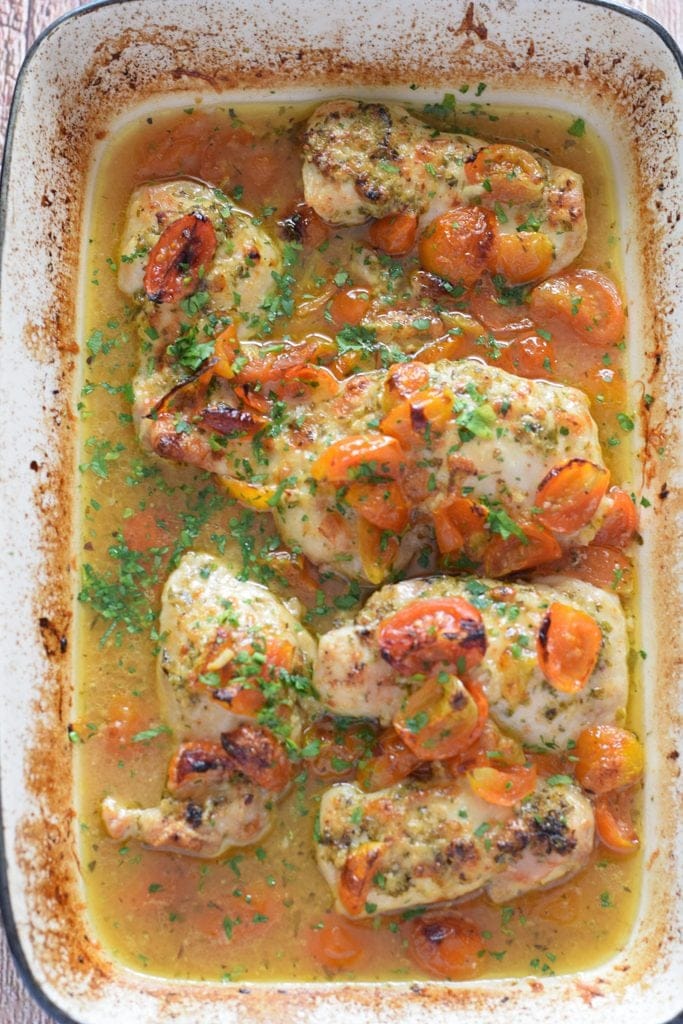 Baked tomato parmesan chicken.