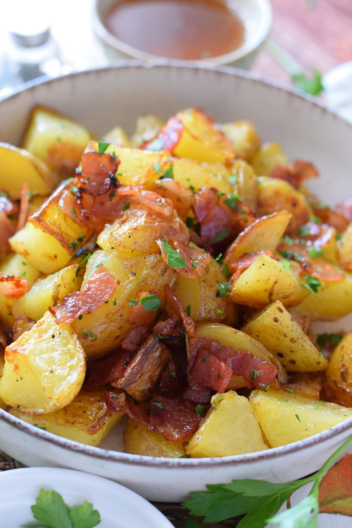 Close up of bacon roasted potatoes.