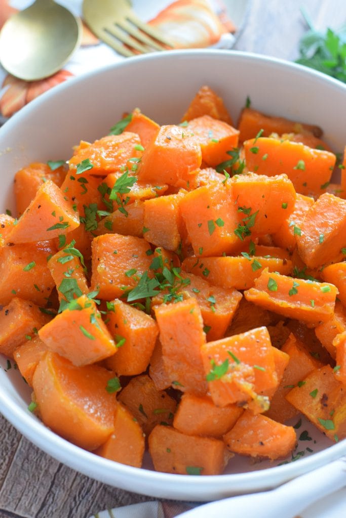 Close up of roasted sweet potatoes
