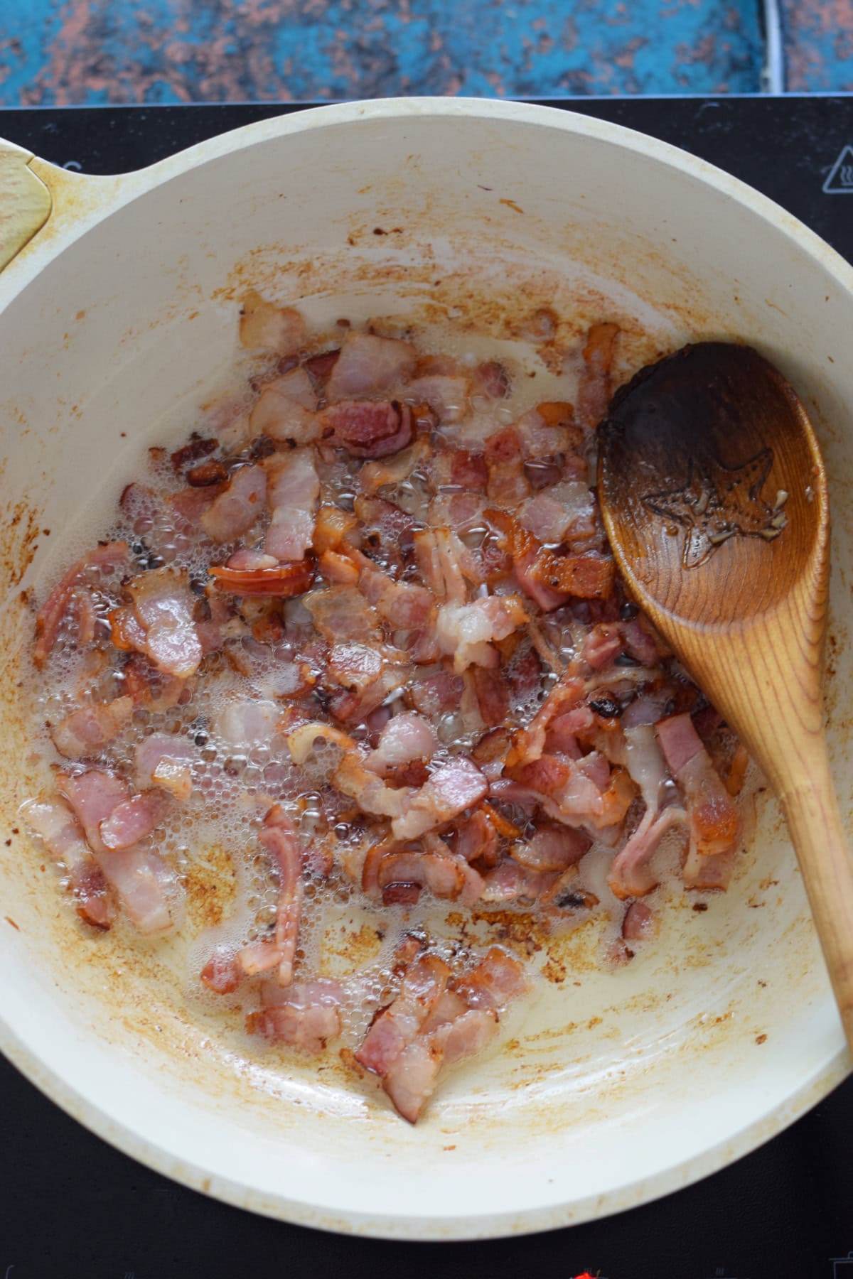 Cooking bacon in a skillet.