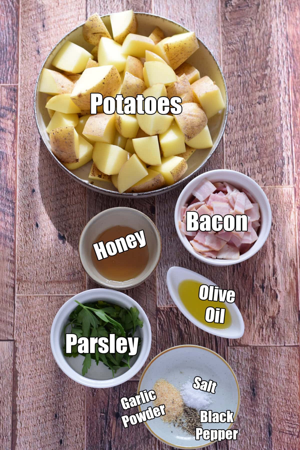 Ingredients to make bacon roasted potatoes.