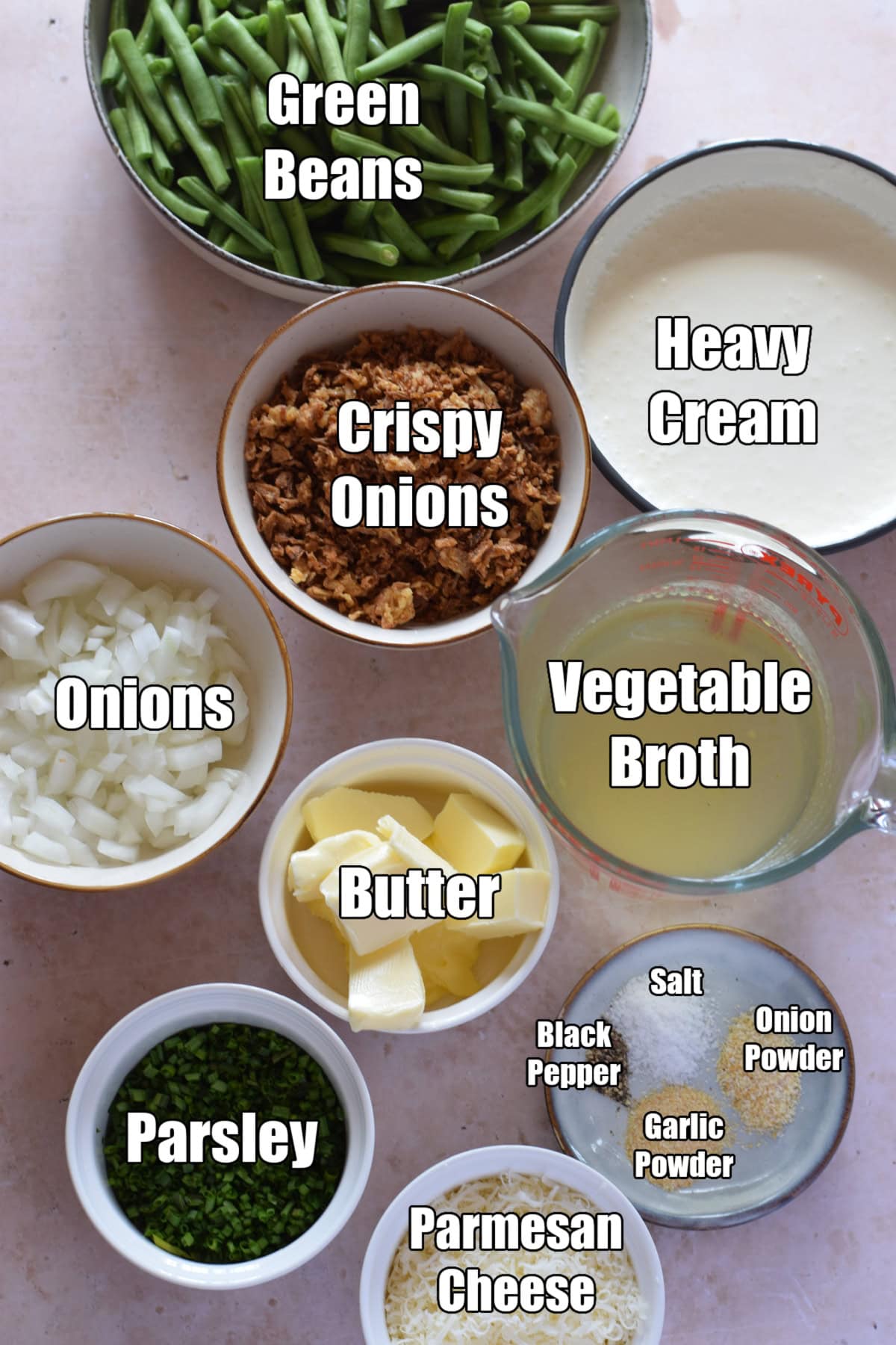 Ingredients to make green bean casserole.