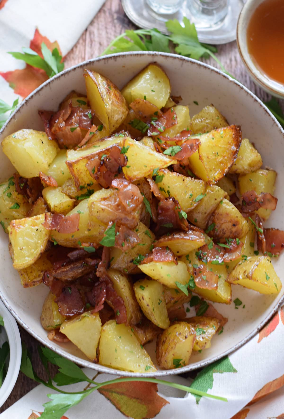 Close up of bacon roasted potatoes.
