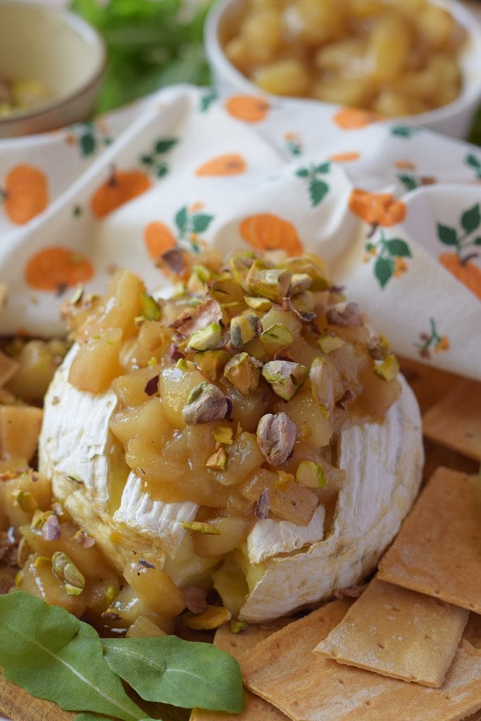 Brie cheese with caramelized pears.
