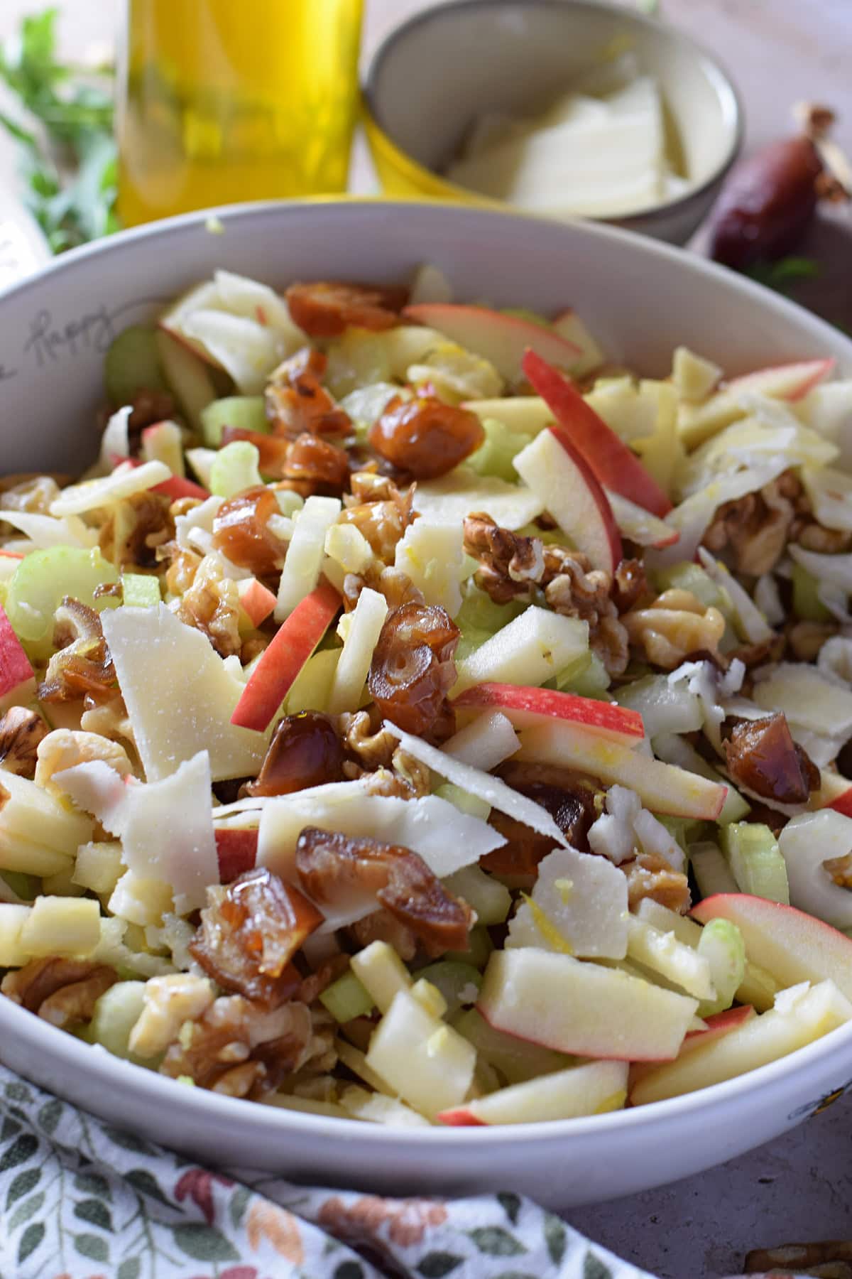 Apple celery walnut salad on a plate.