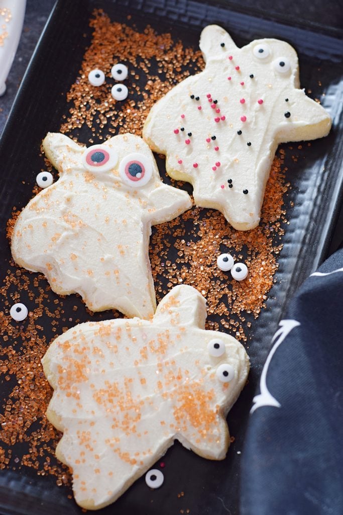 Halloween cookies on a plate.