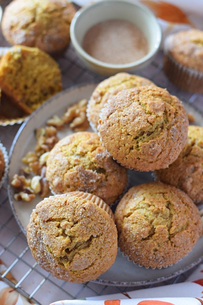 Pumpkin muffins on a plate.