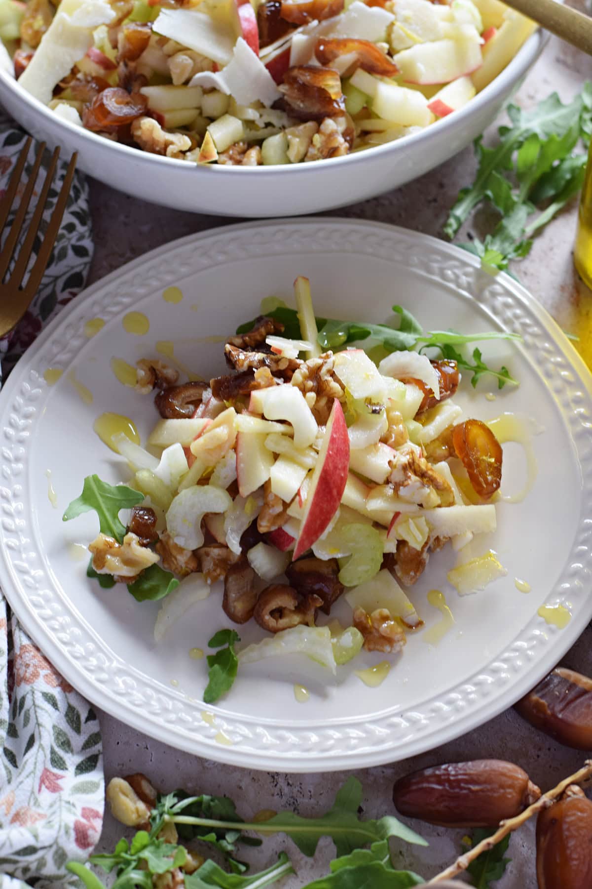 Apple and celery salad on a plate.