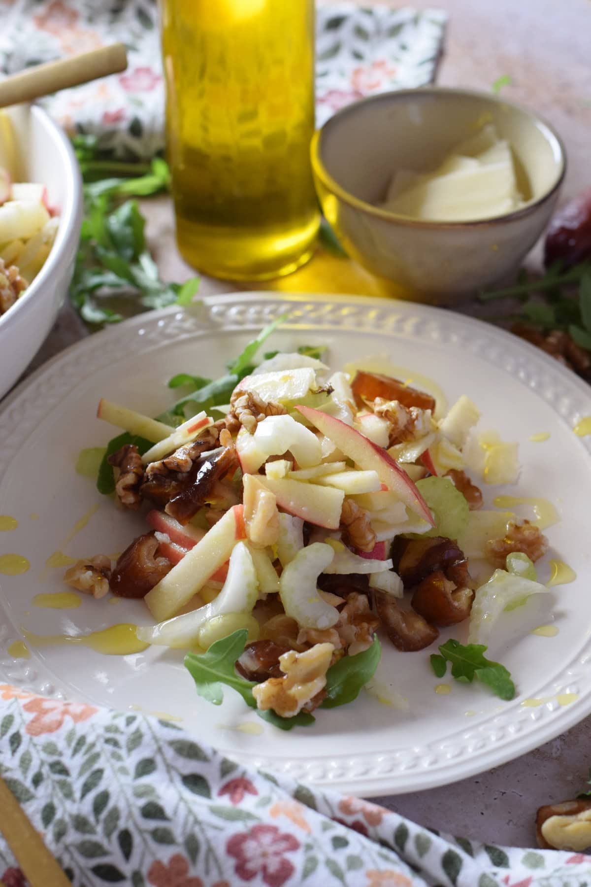 Celery walnut salad on a plate.