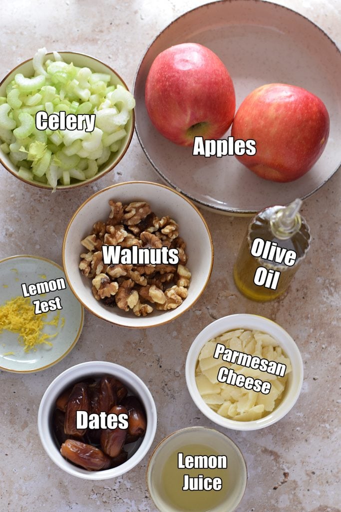 Ingredients to make the apple celery walnut salad.
