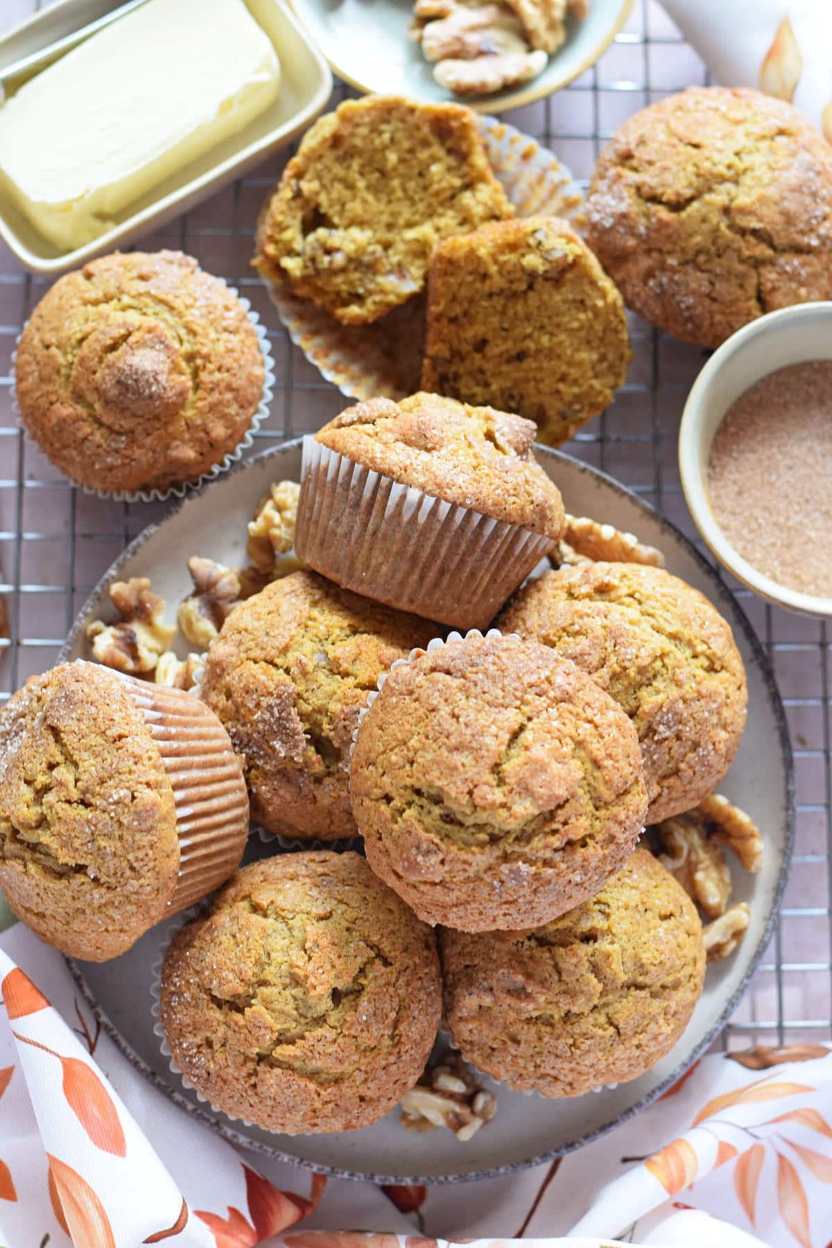 Pumpkin muffins on a plate.