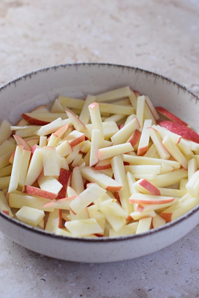 Chopped apples in a bowl.